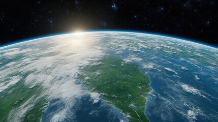 Fototapeta premium Earth from orbit with gentle atmosphere glow, showcasing serene view of planet