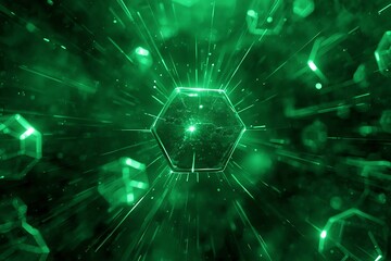 Green abstract background hexagon shapes geometric design technology wallpaper concept graphic render art on transparent background