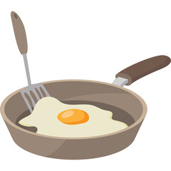 Frying Pan With A Single Fried Egg And A Spatula On A Transparent Background A Simple Breakfast Food Preparation Scene