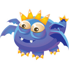 Funny Blue Cartoon Monster With Big Eyes And Yellow Spikes On A Transparent Background