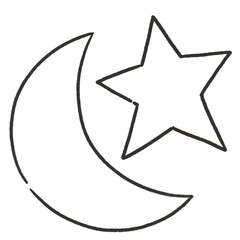 Moon and star png no background black ink doodle