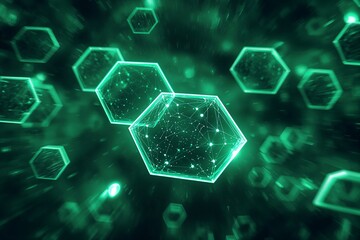 Green hexagon technology background abstract network data science artificial intelligence concept design on transparent background
