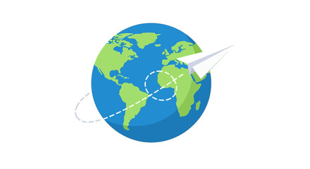 Fototapeta premium Paper Airplane Circling the Globe - A Symbol of Global Travel.