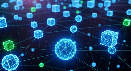 Glowing sphere connected to cube