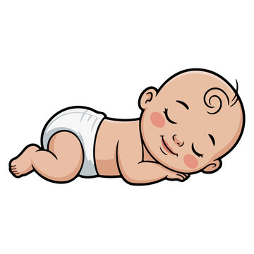 A sleeping baby lying peacefully in a diaper, looking cute and adorable. A sweet and innocent child asleep with a gentle smile