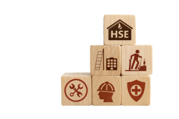 HSE, Health safety environment concept. Standard safe industrial work and industrial for business and organization. HSE icon on wooden blocks