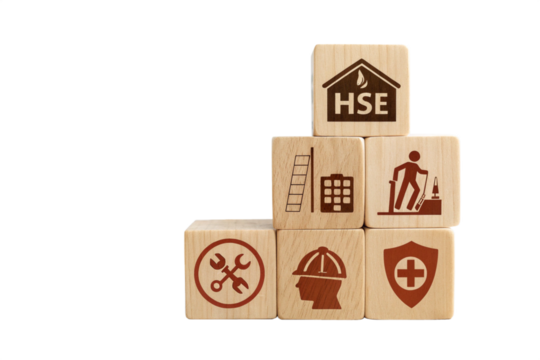 HSE, Health safety environment concept. Standard safe industrial work and industrial for business and organization. HSE icon on wooden blocks