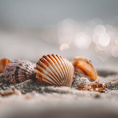 Macro of Seashells and Sand in Calm Natural Tones