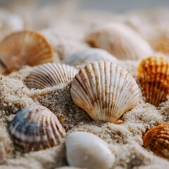 Macro of Seashells and Sand in Calm Natural Tones