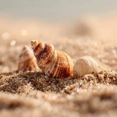 Macro of Seashells and Sand in Calm Natural Tones