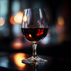 Elegant Wine Glass Close-Up on Dark Reflective Surface