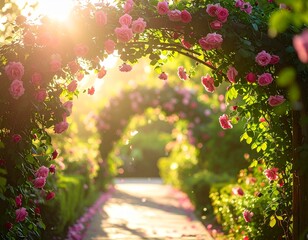 Rose Arch in a Sunlit Garden

