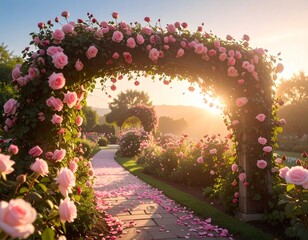 Rose Arch in a Sunlit Garden

