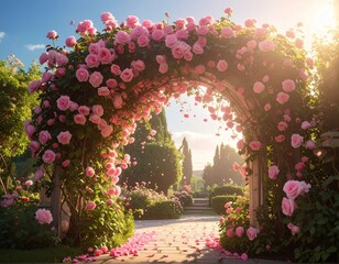 Rose Arch in a Sunlit Garden

