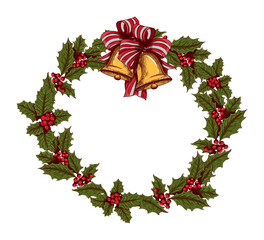 Christmas Holly Wreath with Red Berries