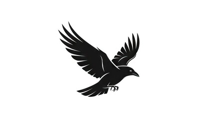 Obraz premium Silhouette of a black crow in flight wings spread