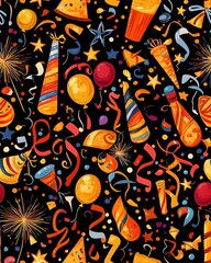 Naklejka premium 2026 Fireworks Seamless Celebration Pattern festive seamless pattern of 2026 numbers fireworks background Colorful New Year Festive Background Design Bright Holiday Numbers Vector Illustration