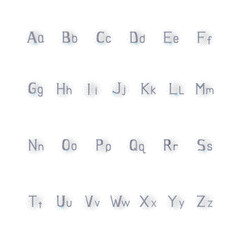 Crystal English vector alphabet set with gemstone scattered effect, uppercase and lowercase letters, isolated on white background