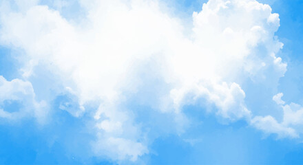Sky High Watercolor Clouds in a Bright Blue Sky, A Dreamy and Ethereal Background