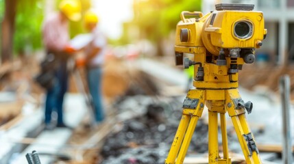 Surveyor utilizing theodolite equipment for precision measurements at outdoor construction site