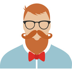 Ginger Haired Man With Full Beard And Mustache Wearing Glasses And Red Bow Tie Light Blue Shirt Isolated On White Background Detailed Vector Illustration