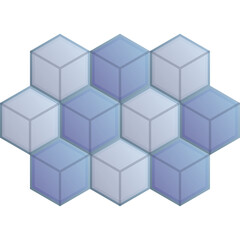 Obraz premium Geometric Abstract Pattern Composed of Translucent Cubes in Shades of Blue and Gray in a Honeycomb Arrangement with a White Background