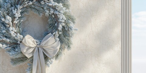 Ultra realistic pine needle wreath with bow for winter decor and holiday celebrations