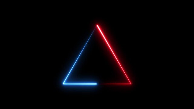 Triangle neon frame. triangle neon line animation. Simple neon triangle animation Triangle animation by cyan neon on black background
