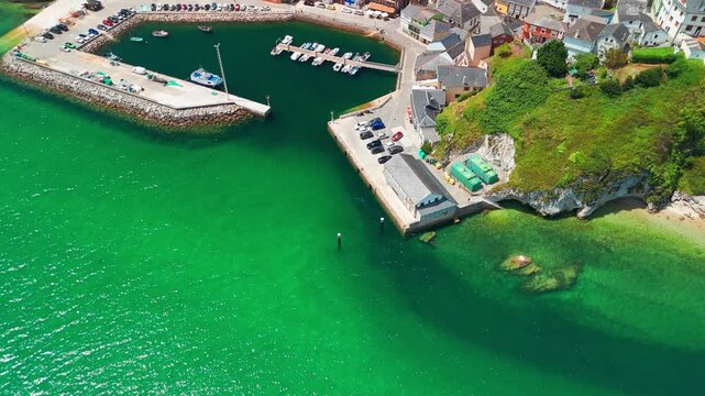 Aerial of O Porto do Barqueiro Fishing Village, A Coruna, Galicia