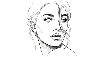 Elegant woman portrait with a line art style conveys grace and sophistication