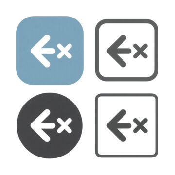 Four variations of a backspace or delete left icon, featuring a left arrow and an 'x' symbol on different backgrounds.