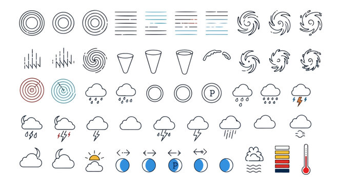 Meteorology Symbols Vector Pack - Synoptic Weather Fronts, Storms, Clouds & Precipitation Icons