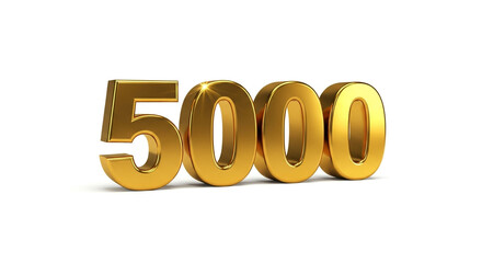 Shiny Gold 5000 Number on White Background 3D Render Illustration
