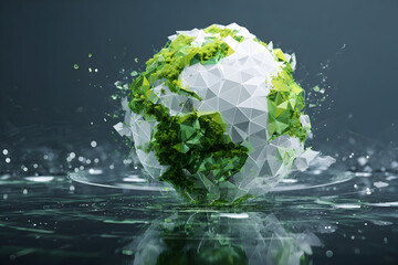 Fragmented polygonal globe in digital art for contemporary design and innovation