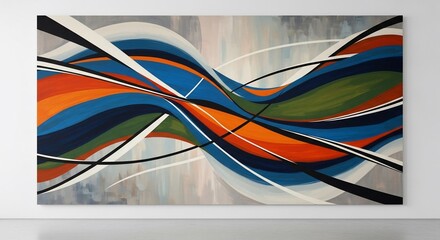 Abstract art composition with intersecting curves and lines