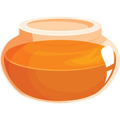 Glass jar filled with golden honey and a white lid on a transparent background, simple beverage container with liquid inside, clean and modern design, isolated studio shot