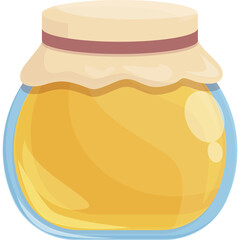 Glass Jar Filled With Golden Honey And Secured With Fabric Lid And String On White Background