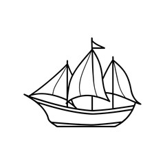 A simple sailing ship line art Vector illustration
