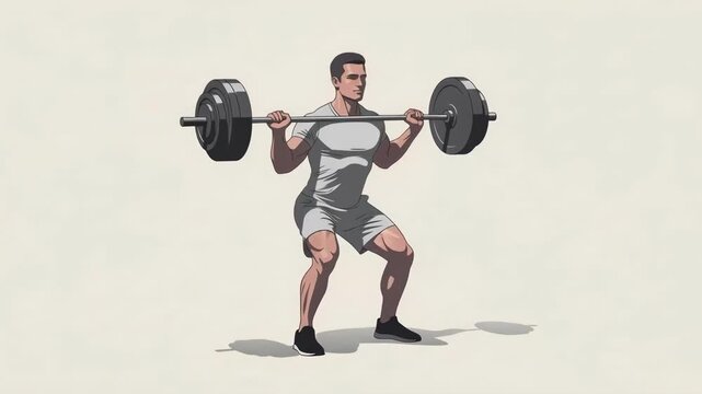 Athletic Man Performing Barbell Squats for Strength Training Animation.