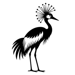 Fototapeta premium Black and White Silhouette of a Crowned Crane for Wildlife Blogs, Conservation Awareness, Educational Material, and Art Resources