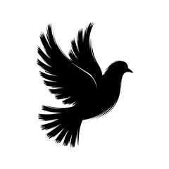 Obraz premium Black and White Silhouette of a Dove in Flight for Peaceful Designs, Spiritual Themes, Awareness Campaigns, and Creative Projects