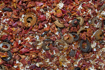 Mix dried spicy herb and vegetables for food coocking.