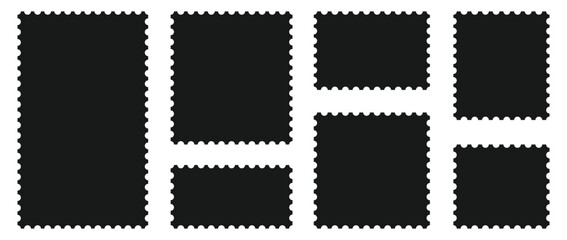 Set of blank rectangle and square Postage stamp frames. Postage stamp vector icons.Blank postage stamps borders vector set. Mockup postage stamps Postage stamp set, templates	