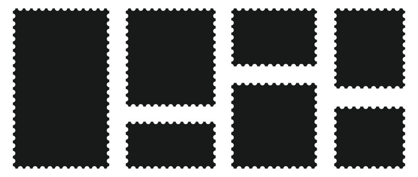 Set of blank rectangle and square Postage stamp frames. Postage stamp vector icons.Blank postage stamps borders vector set. Mockup postage stamps Postage stamp set, templates	
