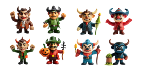 Colorful Cartoon Characters with Horns, PNG collection, set bundle, isolate on transparent or white background