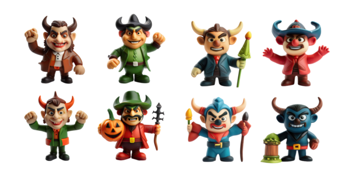 Colorful Cartoon Characters with Horns, PNG collection, set bundle, isolate on transparent or white background