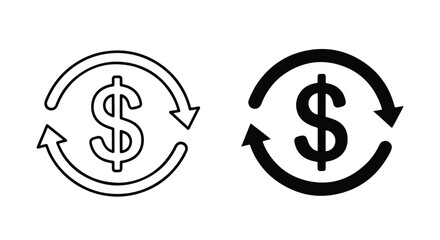 Obraz premium Dollar sign symbol with circular arrows indicating exchange or currency conversion - Line and glyph icon and logo - Vector icon symbol for website - Icon vector