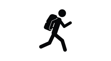 Dynamic silhouette of a person with backpack running energetically forward expressing movement and adventure silhouette