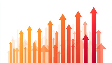 Set of orange and red upward pointing arrows forming growth trend graph on white background, vector flat design for business and finance concepts.