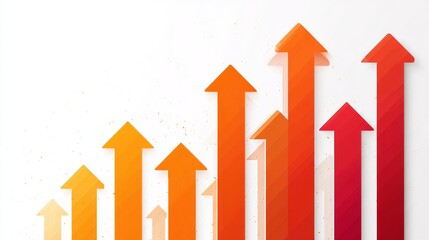 Set of orange and red upward pointing arrows forming growth trend graph on white background, vector flat design for business and finance concepts.